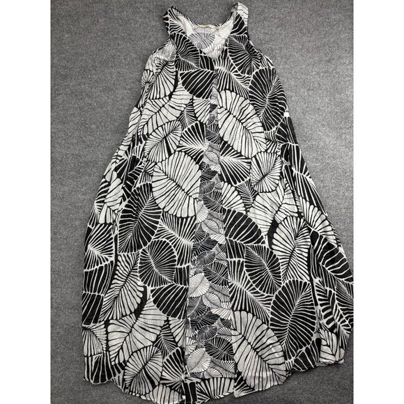 Soft Surroundings Dress Womens Medium Black White Leaf Sleeveless Boho Pockets - Picture 1 of 9